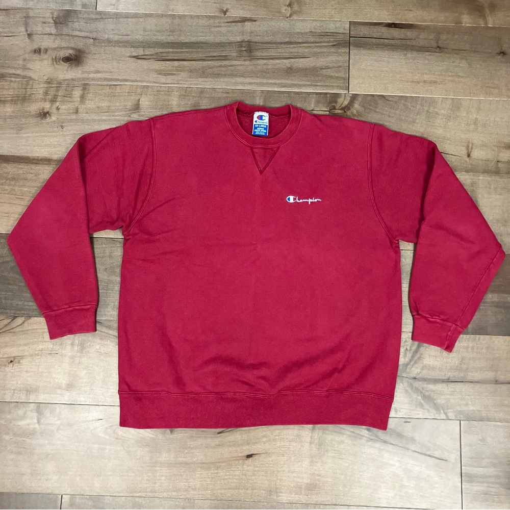 Vintage Champion Men’s Size XXL Crewneck Sweater Red Blank Spellout Logo